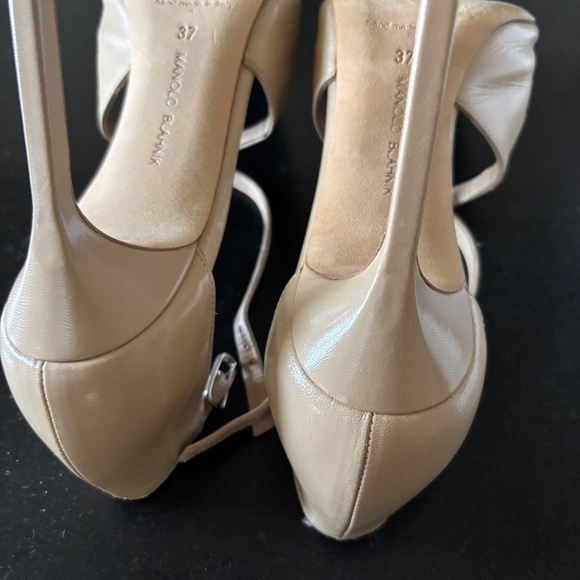 Size 37 Manolo Blahnik Nude Kid Leather 105 Crisscross Pumps - Picture 8 of 10